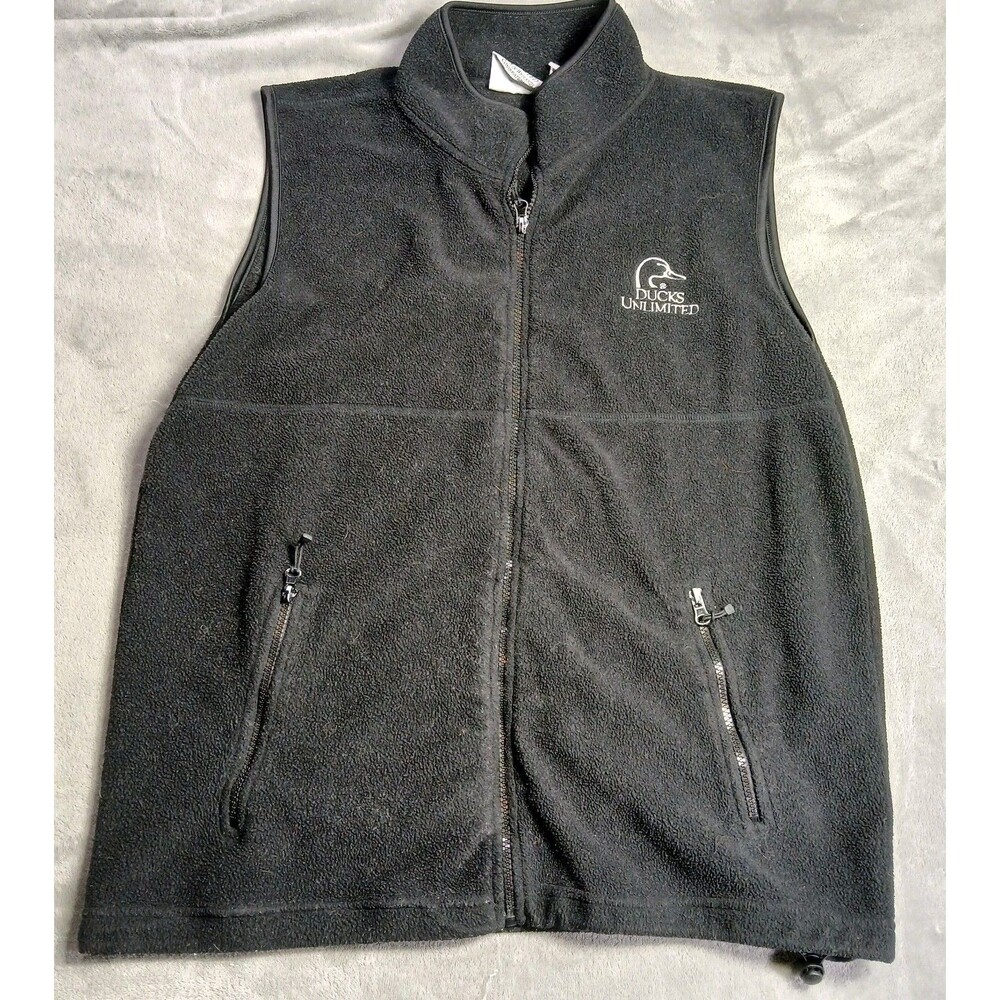Ducks Unlimited Mens XL Extra Large Black Fleece Full Zip Vest Gorpcore Hunting